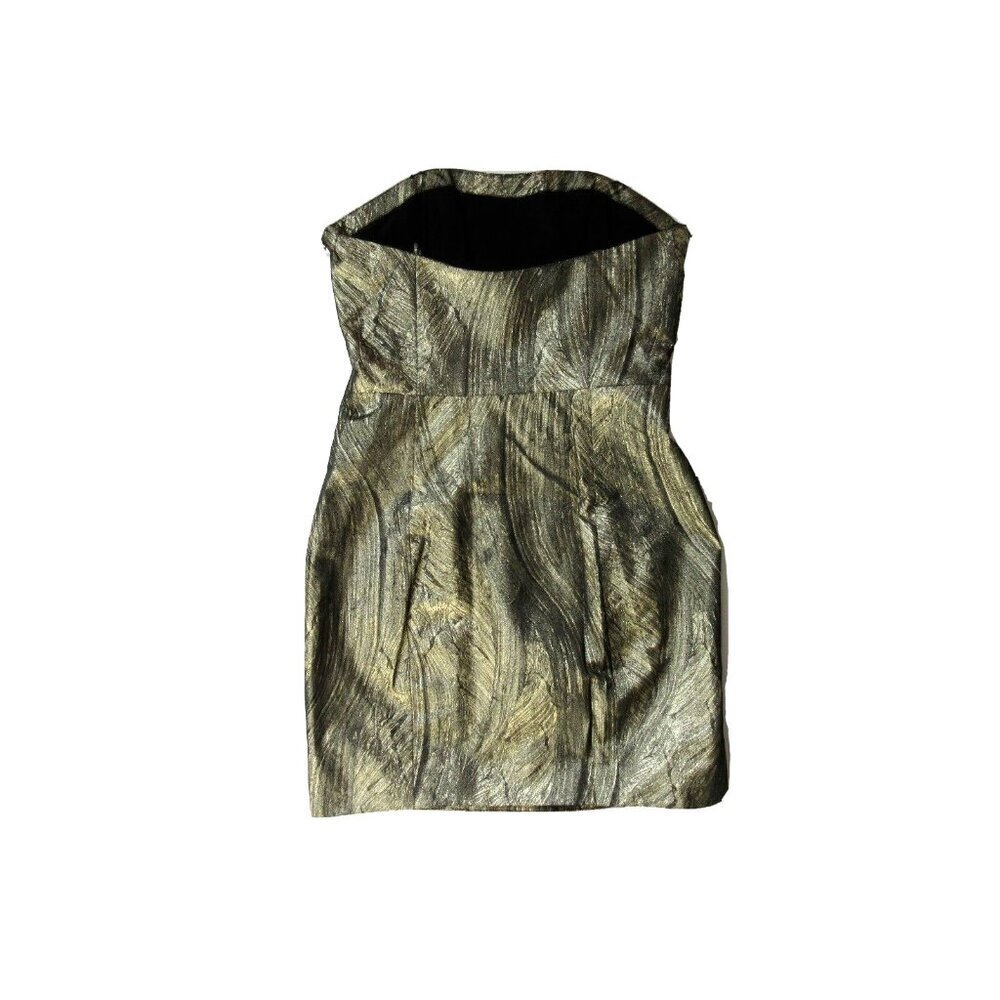 NWT Haute Hippie Metallic Gold & Black Twist Front Strapless Mini Dress M $495 - Picture 9 of 9